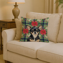 Load image into Gallery viewer, Black and Tan Chihuahua Christmas PoinsettIas Throw Pillow