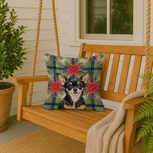 Load image into Gallery viewer, Black and Tan Chihuahua Christmas PoinsettIas Throw Pillow
