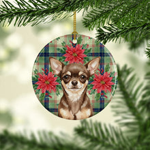 Load image into Gallery viewer, Chocolate Chihuahua Christmas PoinsettIas Ceramic Ornament
