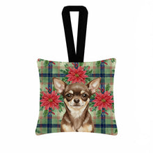 Load image into Gallery viewer, Chocolate Chihuahua Christmas PoinsettIas Hanging Square Fabric Ornament 3.5 x 3.5