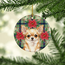 Load image into Gallery viewer, Fawn Chihuahua Christmas PoinsettIas Ceramic Ornament