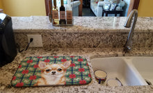 Load image into Gallery viewer, Fawn Chihuahua Christmas PoinsettIas Dish Drying Mat