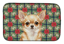 Load image into Gallery viewer, Fawn Chihuahua Christmas PoinsettIas Dish Drying Mat