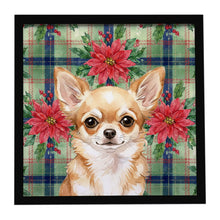 Load image into Gallery viewer, Fawn Chihuahua Christmas PoinsettIas Framed Metal Print