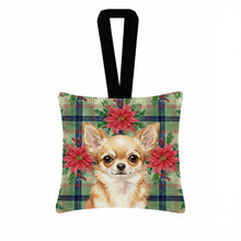 Load image into Gallery viewer, Fawn Chihuahua Christmas PoinsettIas Hanging Square Fabric Ornament 3.5 x 3.5