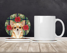 Load image into Gallery viewer, Fawn Chihuahua Christmas PoinsettIas Large Sandstone Coasters Pack of 4