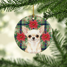 Load image into Gallery viewer, Cream Chihuahua Christmas PoinsettIas Ceramic Ornament