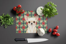 Load image into Gallery viewer, Cream Chihuahua Christmas PoinsettIas Glass Cutting Board