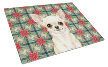 Load image into Gallery viewer, Cream Chihuahua Christmas PoinsettIas Glass Cutting Board