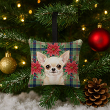 Load image into Gallery viewer, Cream Chihuahua Christmas PoinsettIas Hanging Square Fabric Ornament 3.5 x 3.5
