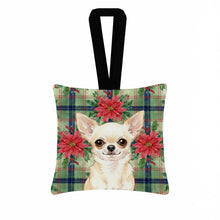 Load image into Gallery viewer, Cream Chihuahua Christmas PoinsettIas Hanging Square Fabric Ornament 3.5 x 3.5