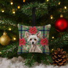 Load image into Gallery viewer, Hairless Chinese Crested Christmas PoinsettIas Hanging Square Fabric Ornament 3.5 x 3.5