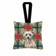 Load image into Gallery viewer, Hairless Chinese Crested Christmas PoinsettIas Hanging Square Fabric Ornament 3.5 x 3.5