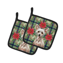 Load image into Gallery viewer, Hairless Chinese Crested Christmas PoinsettIas Pair of Pot Holders