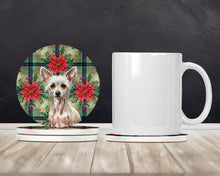 Load image into Gallery viewer, Hairless Chinese Crested Christmas PoinsettIas Large Sandstone Coasters Pack of 4