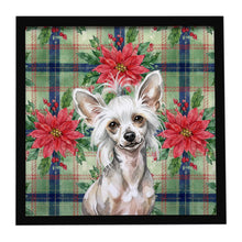 Load image into Gallery viewer, Hairless Mottled Pattern Chinese Crested Christmas PoinsettIas Framed Metal Print