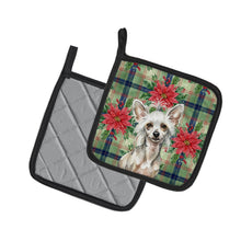 Load image into Gallery viewer, Hairless Mottled Pattern Chinese Crested Christmas PoinsettIas Pair of Pot Holders