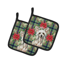 Load image into Gallery viewer, Hairless Mottled Pattern Chinese Crested Christmas PoinsettIas Pair of Pot Holders
