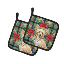 Load image into Gallery viewer, Hairless Palomino Chinese Crested Christmas PoinsettIas Pair of Pot Holders