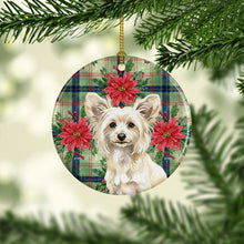 Load image into Gallery viewer, Powderpuff Chinese Crested Christmas PoinsettIas Ceramic Ornament