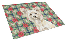 Load image into Gallery viewer, Powderpuff Chinese Crested Christmas PoinsettIas Glass Cutting Board