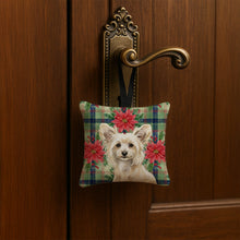 Load image into Gallery viewer, Powderpuff Chinese Crested Christmas PoinsettIas Hanging Square Fabric Ornament 3.5 x 3.5