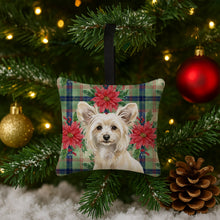 Load image into Gallery viewer, Powderpuff Chinese Crested Christmas PoinsettIas Hanging Square Fabric Ornament 3.5 x 3.5