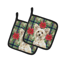 Load image into Gallery viewer, Powderpuff Chinese Crested Christmas PoinsettIas Pair of Pot Holders
