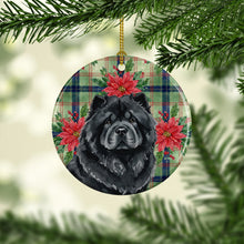 Load image into Gallery viewer, Black Chow Chow Christmas PoinsettIas Ceramic Ornament