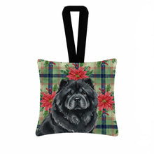 Load image into Gallery viewer, Black Chow Chow Christmas PoinsettIas Hanging Square Fabric Ornament 3.5 x 3.5