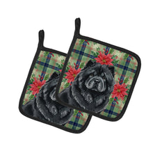 Load image into Gallery viewer, Black Chow Chow Christmas PoinsettIas Pair of Pot Holders