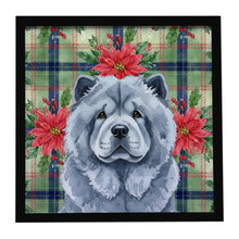 Load image into Gallery viewer, Blue Chow Chow Christmas PoinsettIas Framed Metal Print