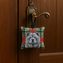 Load image into Gallery viewer, Blue Chow Chow Christmas PoinsettIas Hanging Square Fabric Ornament 3.5 x 3.5