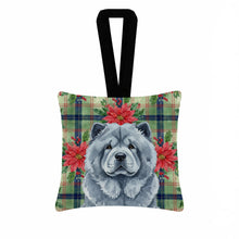 Load image into Gallery viewer, Blue Chow Chow Christmas PoinsettIas Hanging Square Fabric Ornament 3.5 x 3.5