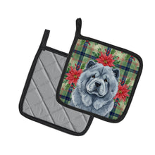 Load image into Gallery viewer, Blue Chow Chow Christmas PoinsettIas Pair of Pot Holders
