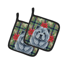 Load image into Gallery viewer, Blue Chow Chow Christmas PoinsettIas Pair of Pot Holders