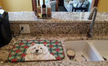 Load image into Gallery viewer, Cream Chow Chow Christmas PoinsettIas Dish Drying Mat