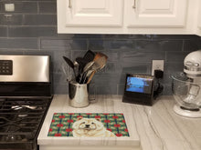 Load image into Gallery viewer, Cream Chow Chow Christmas PoinsettIas Glass Cutting Board
