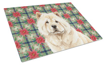 Load image into Gallery viewer, Cream Chow Chow Christmas PoinsettIas Glass Cutting Board