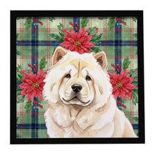 Load image into Gallery viewer, Cream Chow Chow Christmas PoinsettIas Framed Metal Print