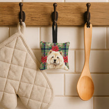 Load image into Gallery viewer, Cream Chow Chow Christmas PoinsettIas Hanging Square Fabric Ornament 3.5 x 3.5