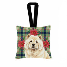 Load image into Gallery viewer, Cream Chow Chow Christmas PoinsettIas Hanging Square Fabric Ornament 3.5 x 3.5