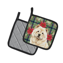 Load image into Gallery viewer, Cream Chow Chow Christmas PoinsettIas Pair of Pot Holders