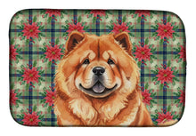 Load image into Gallery viewer, Red Chow Chow Christmas PoinsettIas Dish Drying Mat