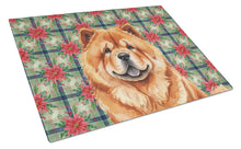 Load image into Gallery viewer, Red Chow Chow Christmas PoinsettIas Glass Cutting Board
