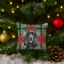 Load image into Gallery viewer, Black Cocker Spaniel Christmas PoinsettIas Hanging Square Fabric Ornament 3.5 x 3.5
