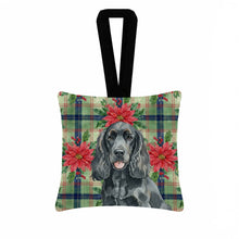 Load image into Gallery viewer, Black Cocker Spaniel Christmas PoinsettIas Hanging Square Fabric Ornament 3.5 x 3.5
