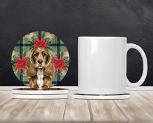 Load image into Gallery viewer, Chocolate Cocker Spaniel Christmas PoinsettIas Large Sandstone Coasters Pack of 4