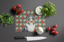 Load image into Gallery viewer, Blue Merle Collie Christmas PoinsettIas Glass Cutting Board