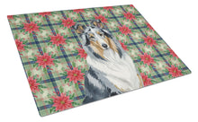 Load image into Gallery viewer, Blue Merle Collie Christmas PoinsettIas Glass Cutting Board